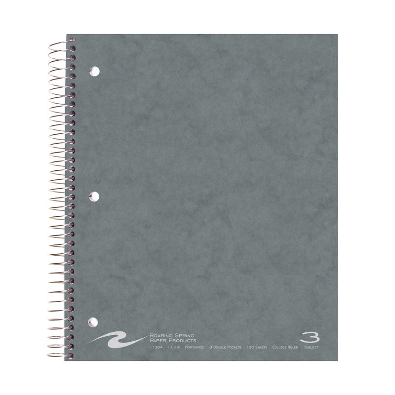 Roaring Spring College Ruled 3 Subject Spiral Notebook, Double Pockets, 11" x 9" 120 Sheets, Assorted Colors - Image 1